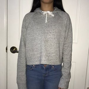 Grey Cropped Hooded Sweatshirt